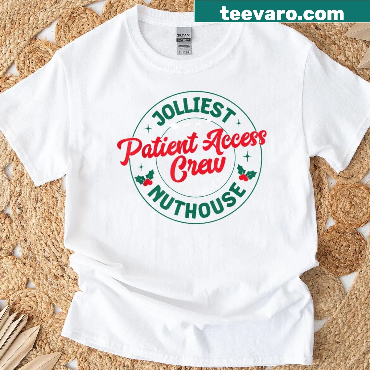 Christmas-themed t-shirt for Patient Care Technicians with festive text — on a men's t-shirt