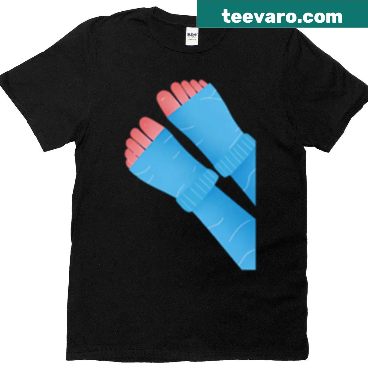 Oversized t-shirt featuring a humorous cold feet graphic — on a men's t-shirt