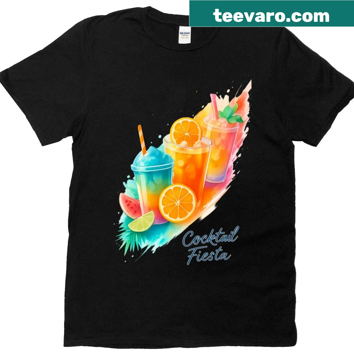Tropical drinks illustration on a summer-themed T-shirt — on a men's t-shirt