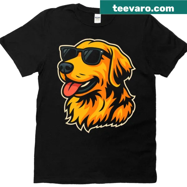 Illustration of a cool Golden Retriever wearing sunglasses