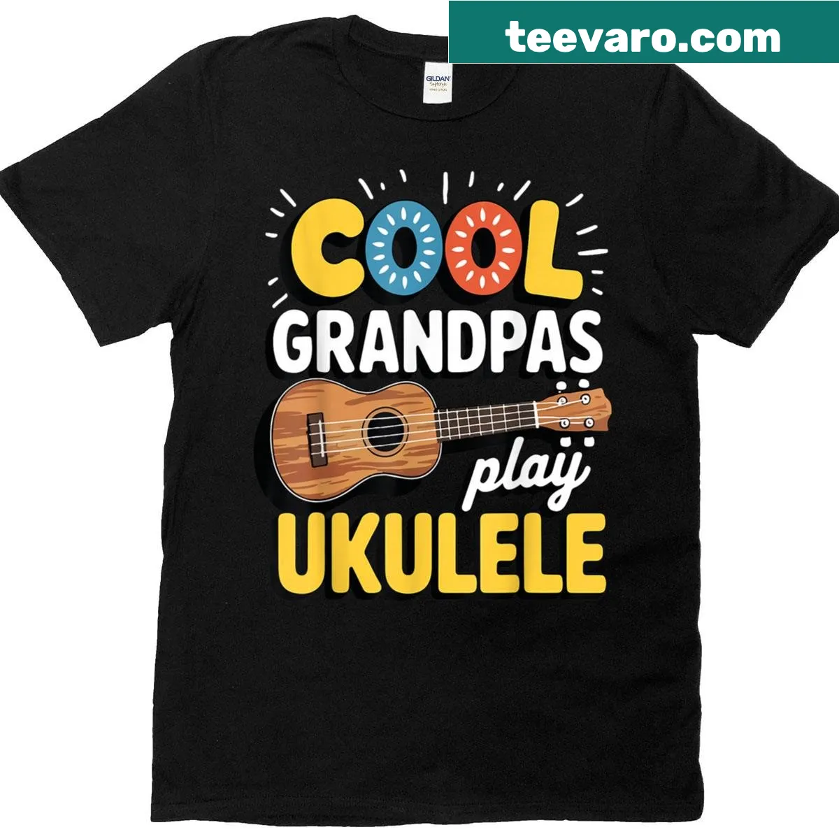 Funny T-shirt for grandpas featuring ukulele and text — on a men's t-shirt