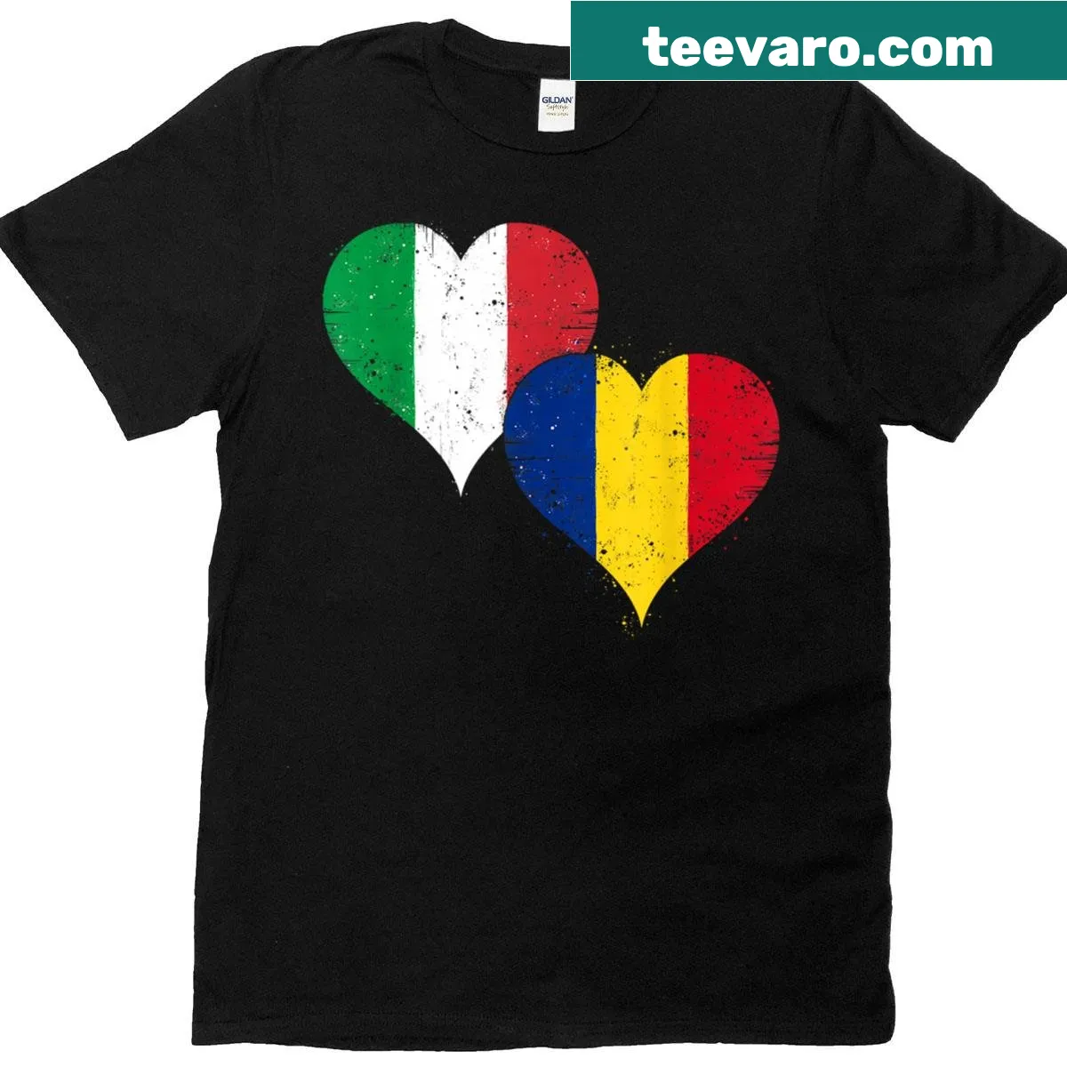 T-shirt featuring Italy and Romania flags in a creative design — on a men's t-shirt