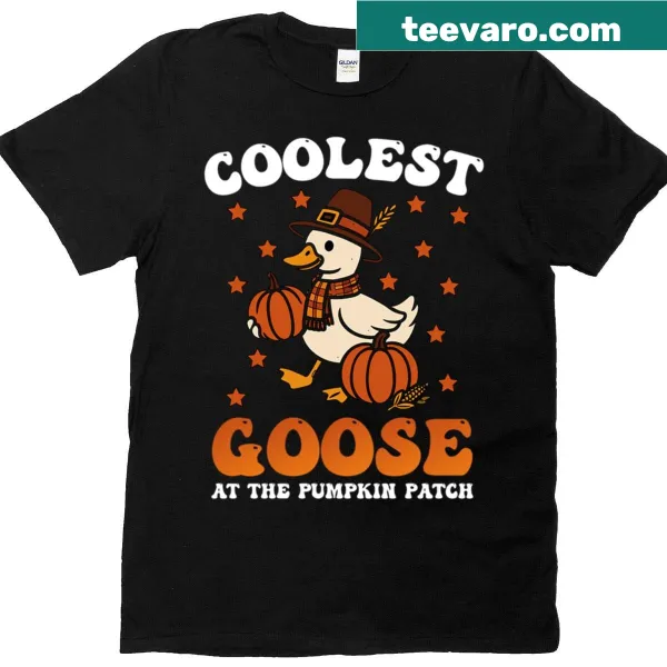 Funny goose design T-shirt for kids featuring pumpkin patch theme
