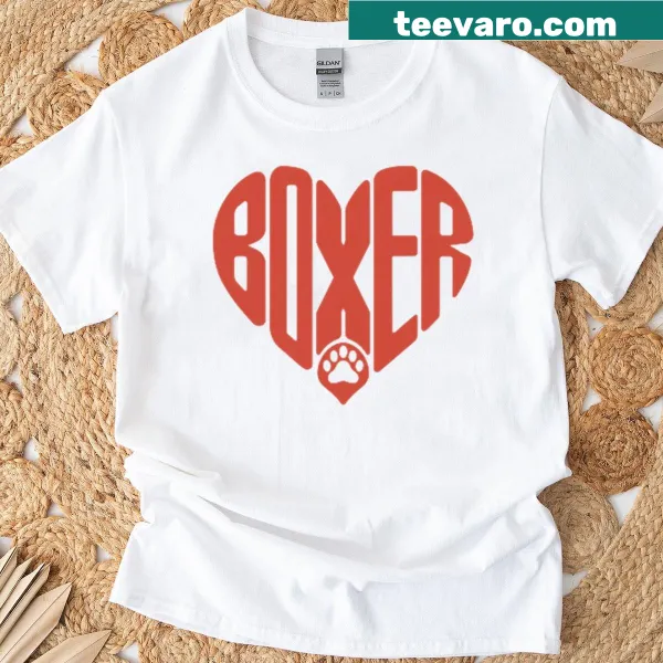 Heart-themed t-shirt showcasing a creative illustration of a boxer dog