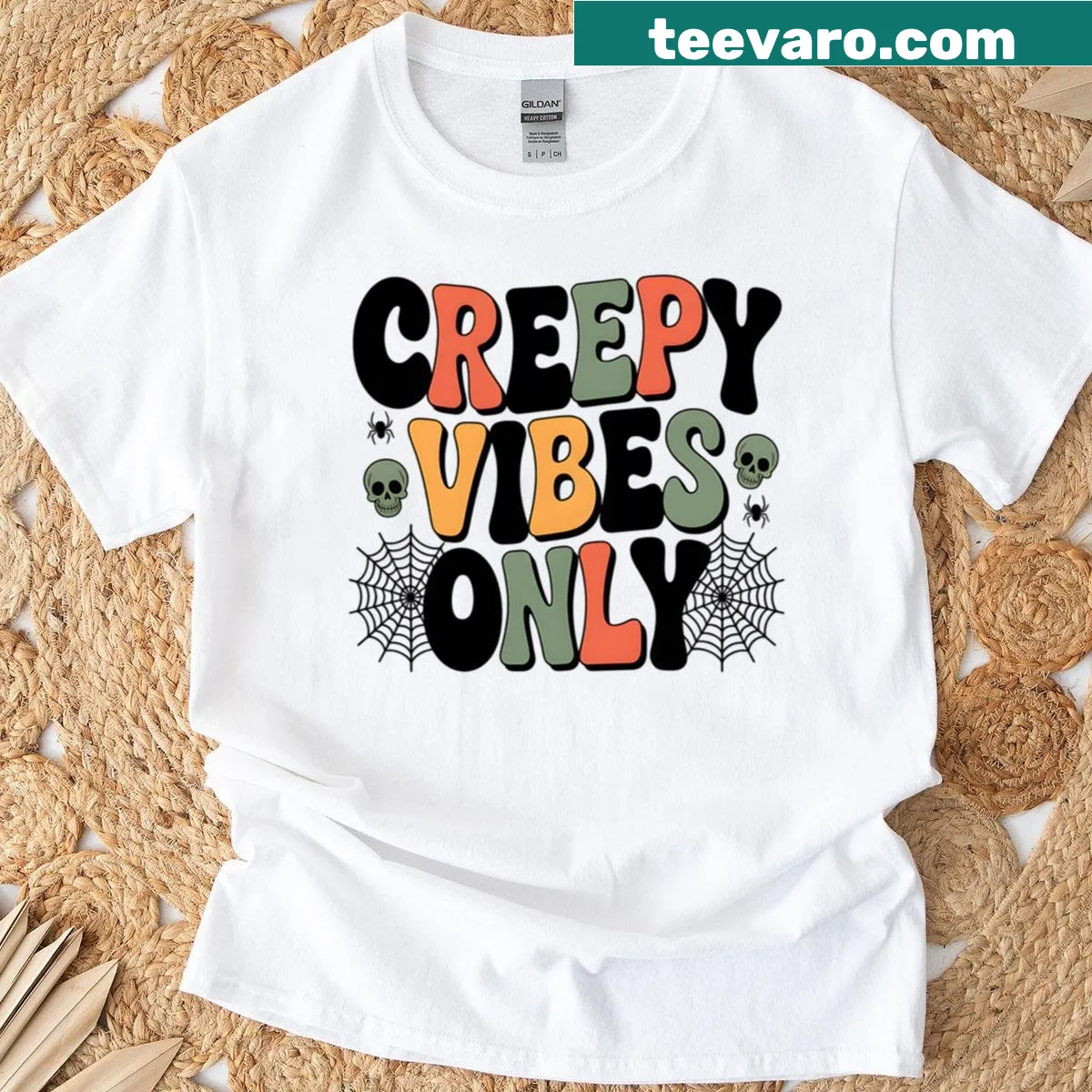 Retro Halloween t-shirt featuring a creepy vibes design — on a men's t-shirt