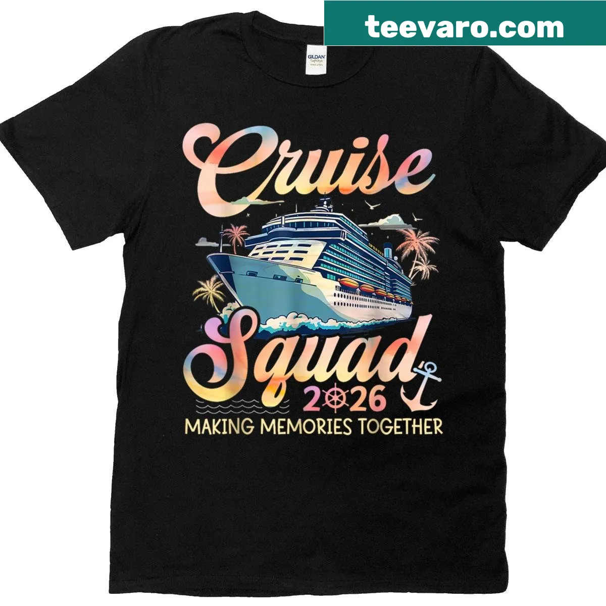 Matching family vacation t-shirt with Cruise Squad 2026 text — on a men's t-shirt
