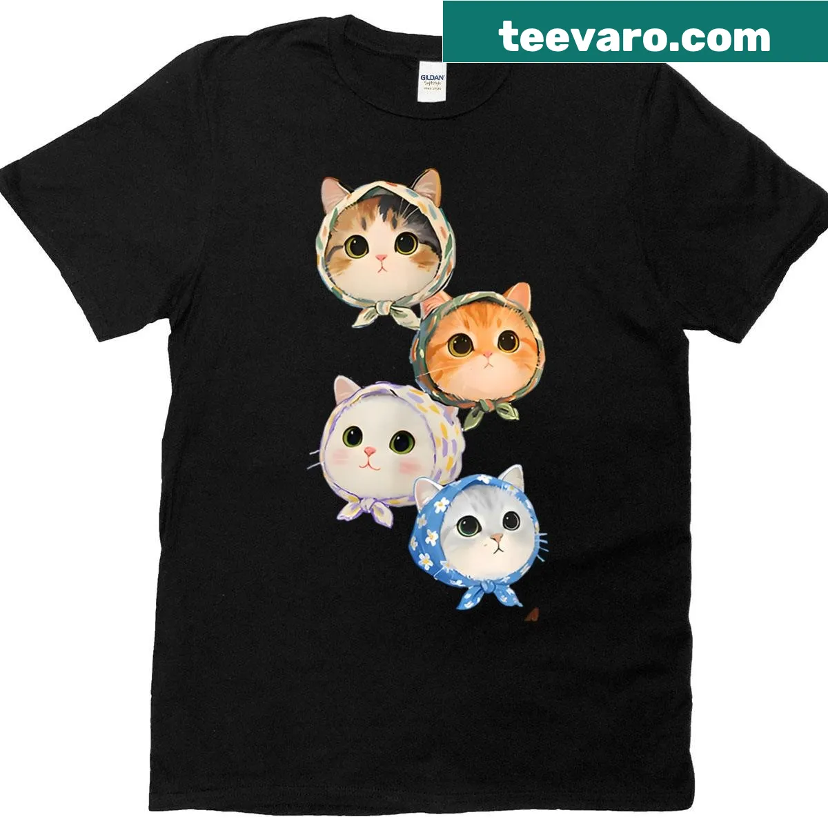 Adorable cartoon cat graphic T-shirt in kawaii anime style — on a men's t-shirt