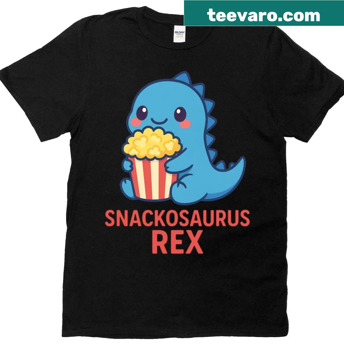 Kawaii Snackosaurus Rex cartoon with popcorn on a children's t-shirt — on a men's t-shirt