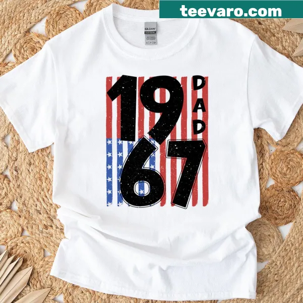Patriotic t-shirt featuring USA flag and 'Dad 1967' text