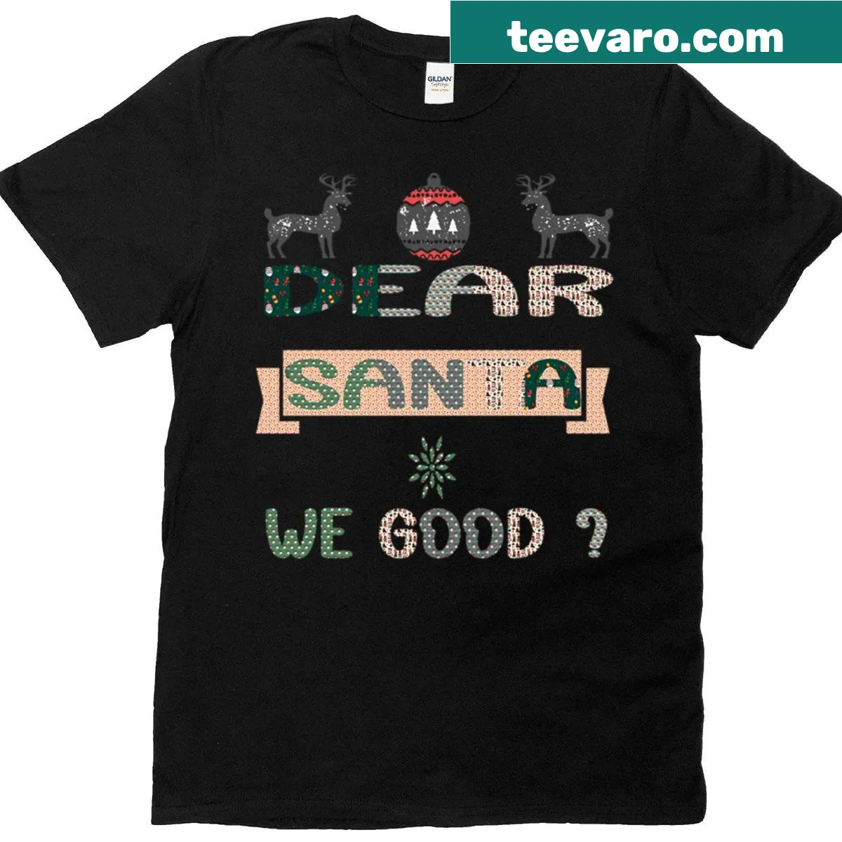 Humorous holiday T-shirt with reindeer and Santa message — on a men's t-shirt