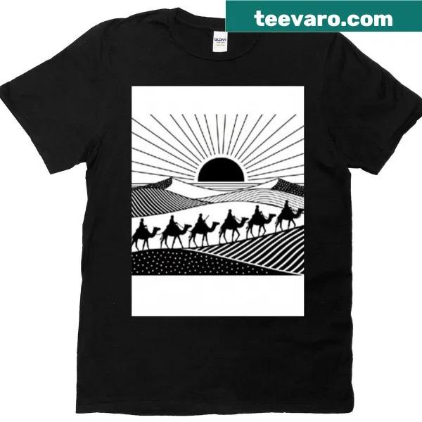 Vintage travel poster style t-shirt featuring Sahara sunset