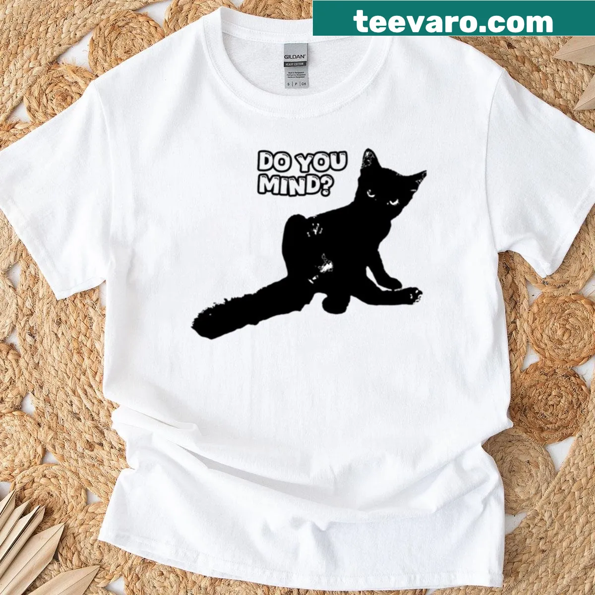 Playful cat-themed T-shirt asking 'Do You Mind?' — on a men's t-shirt