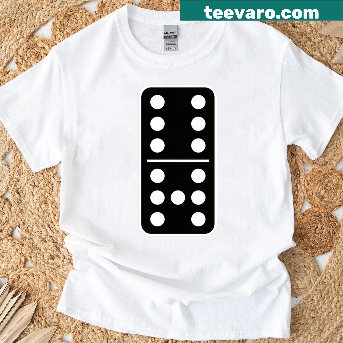 Minimalist t-shirt featuring the numbers 6 and 7 in a meme-inspired design — on a men's t-shirt