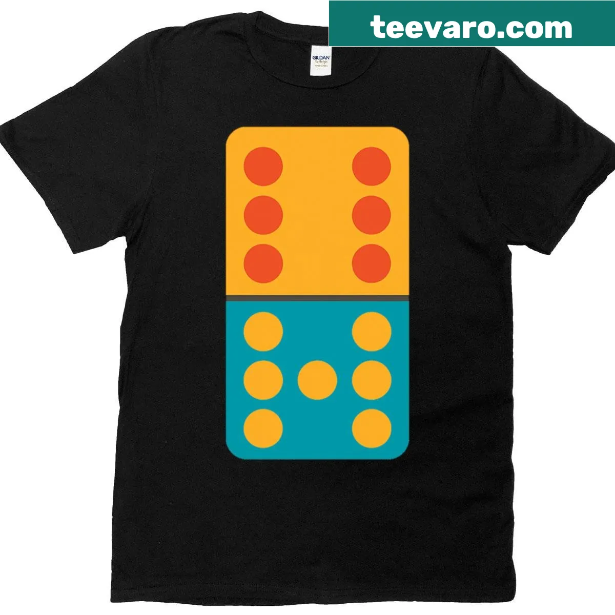 Funny matching domino-themed t-shirt with dot graphics — on a men's t-shirt