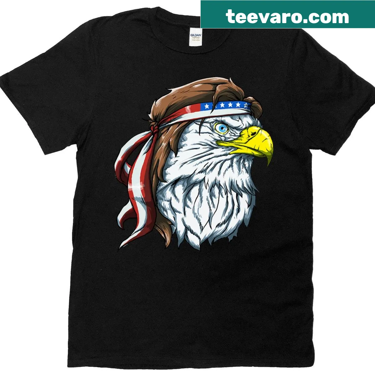 Eagle graphic with mullet and American flag design — on a men's t-shirt