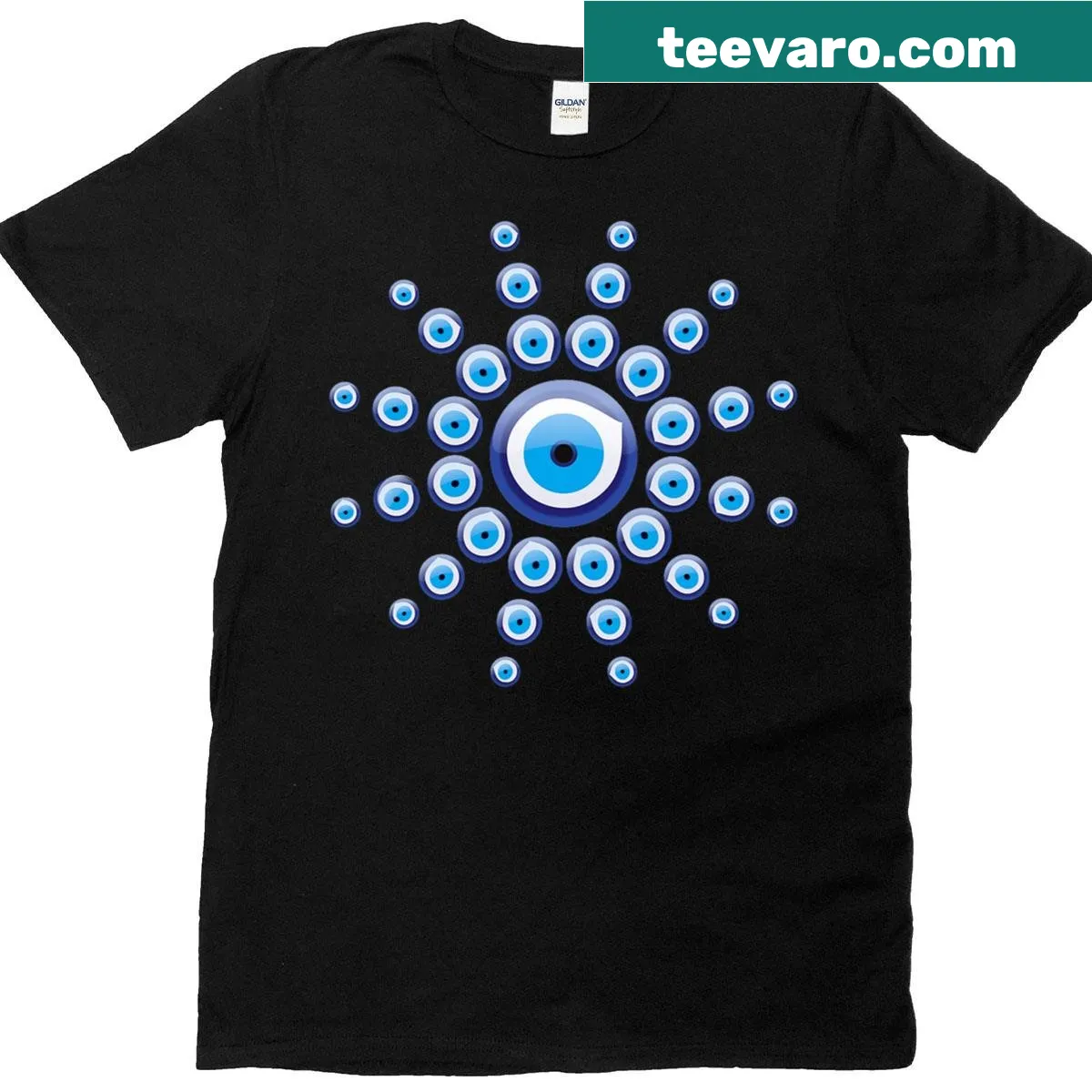 T-shirt featuring a realistic evil eye design for protection — on a men's t-shirt