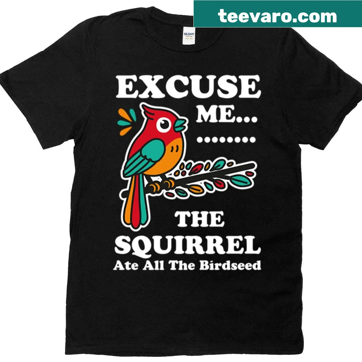 Illustration of a squirrel with birdseed on a t-shirt — on a men's t-shirt