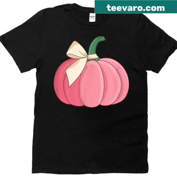 Autumn-themed shirt with pumpkin and bow illustration