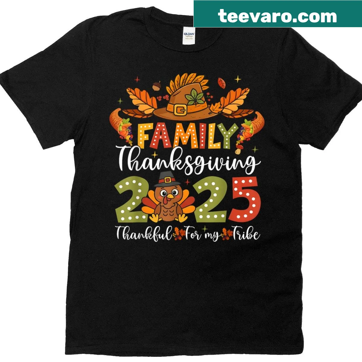 Matching family Thanksgiving shirt with cheerful turkey design for 2025 — on a men's t-shirt