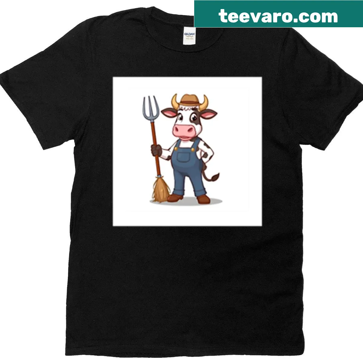 Cartoon cow graphic shirt for farmers — on a men's t-shirt