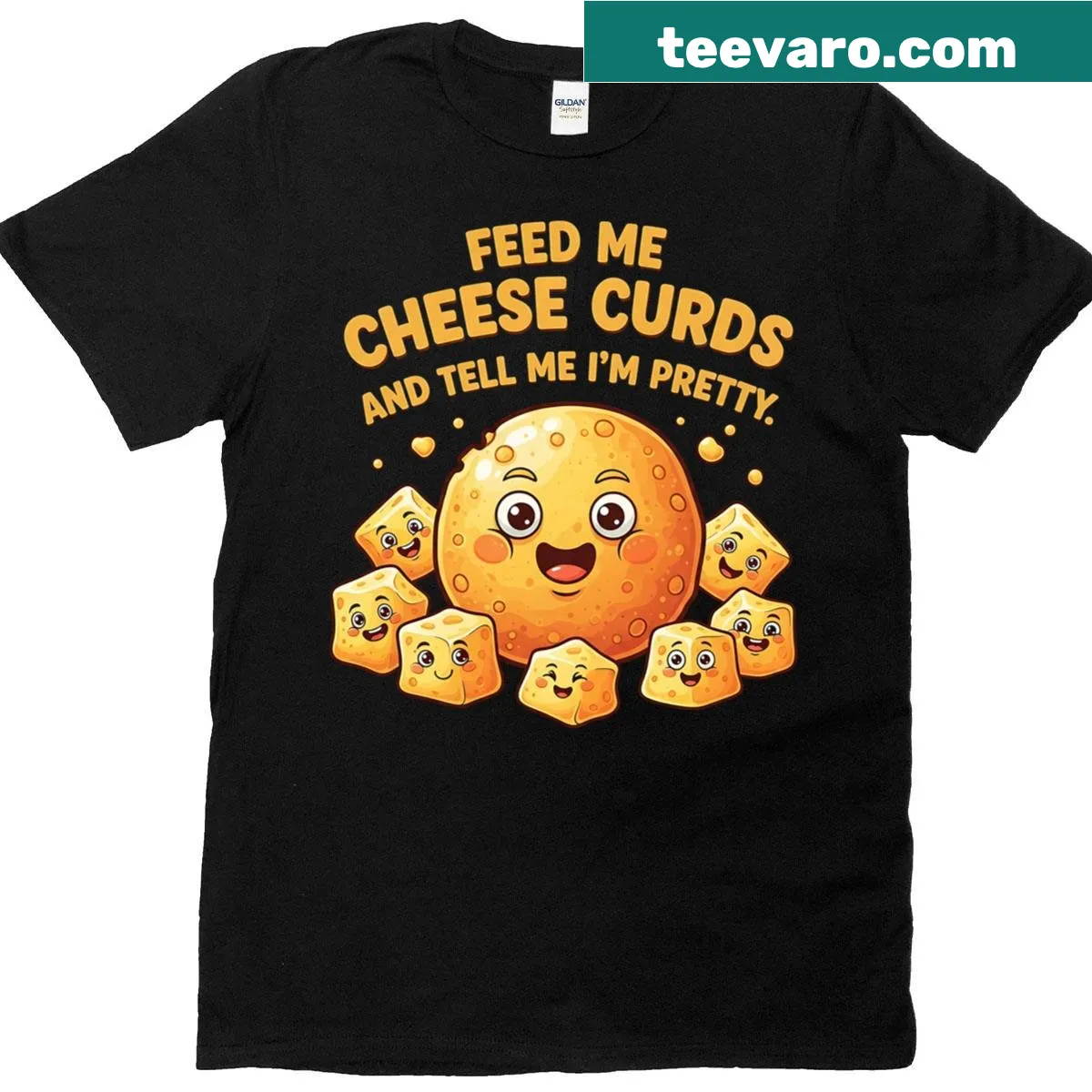 Humorous t-shirt featuring text about cheese curds and Midwest cuisine — on a men's t-shirt