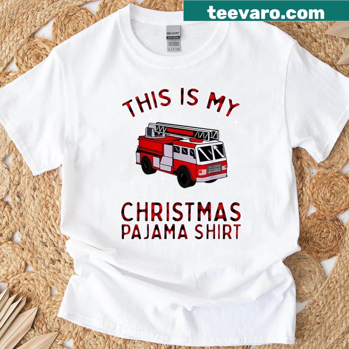 Funny fire truck design for Christmas — on a men's t-shirt