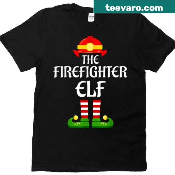 Matching Christmas t-shirt for firefighter dads with elf design