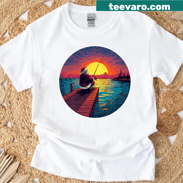 Santa Claus fishing design for a fun holiday fishing theme