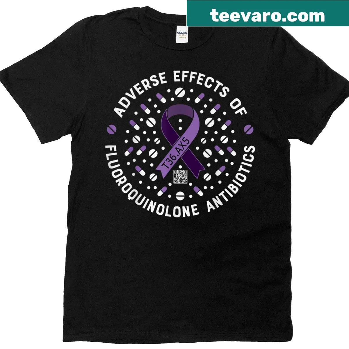 Medical code awareness shirt for fluoroquinolone toxicity — on a men's t-shirt