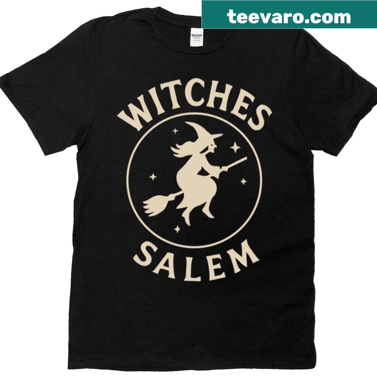 Vintage-style flying witch design on oversized t-shirt — on a men's t-shirt