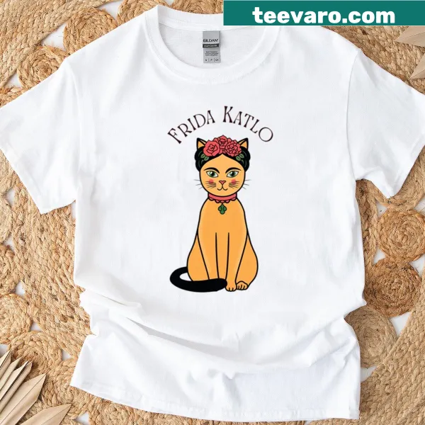 Frida Kahlo inspired cat illustration t-shirt.