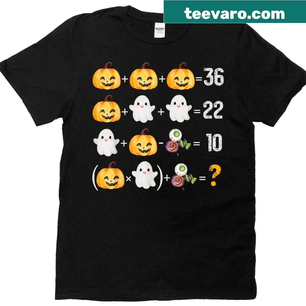 Humorous Halloween graphic featuring pumpkins and ghosts for math teachers — on a men's t-shirt