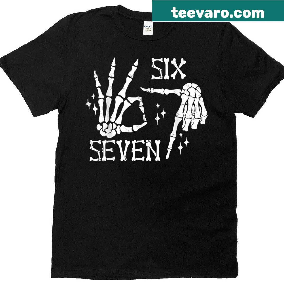 Matching couple t-shirts with '67 Six Seven' Halloween meme graphic — on a men's t-shirt