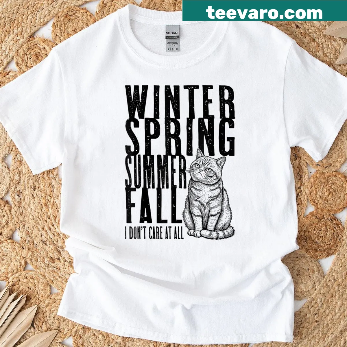 Sarcastic text about cats and seasons for cat lovers t-shirt. — on a men's t-shirt
