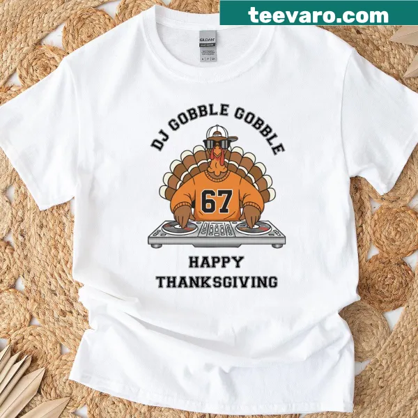 Cartoonish T-shirt featuring a funny turkey and gobble meme for Thanksgiving