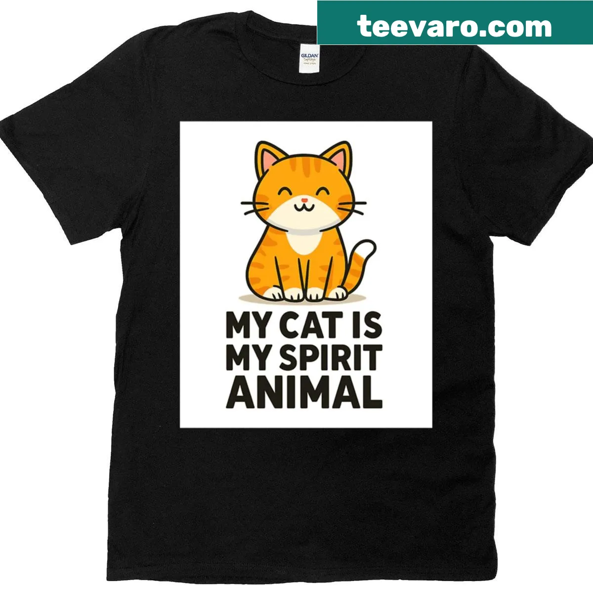 Cartoon of a cat with text 'My Cat Is My Spirit Animal' on T-shirt — on a men's t-shirt