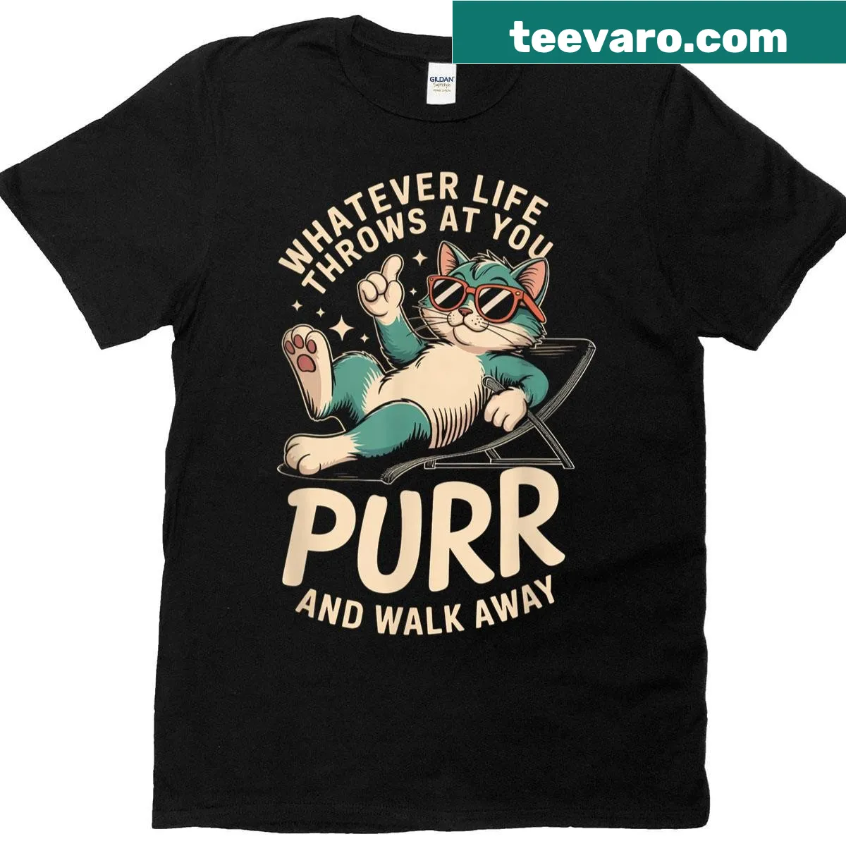 Relaxed cat graphic tee with a humorous quote — on a men's t-shirt