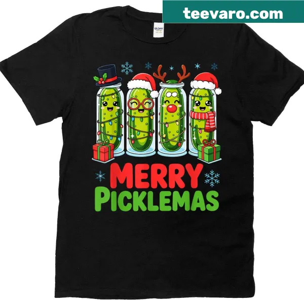 Funny Christmas pickle-themed T-shirt with Merry Picklemas text