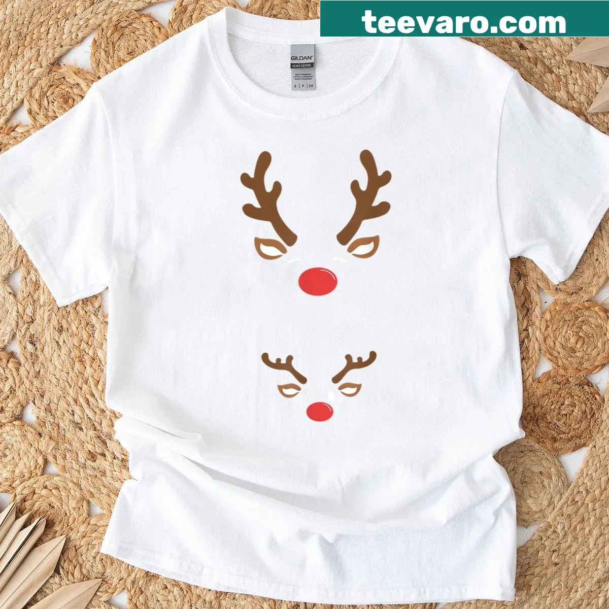 Holiday-themed reindeer graphic for pregnancy announcement — on a men's t-shirt