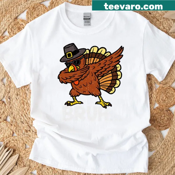 Cartoon dabbing turkey graphic on a Thanksgiving shirt