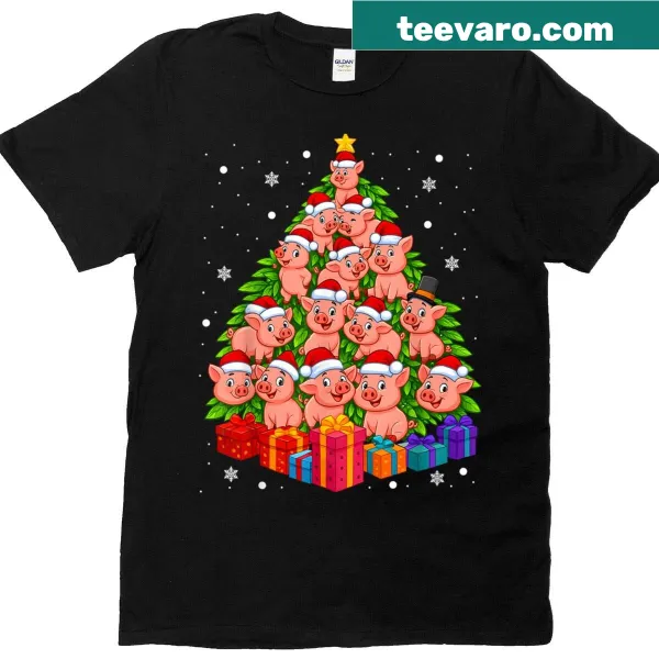 Matching T-shirt with a pig family decorating a Christmas tree