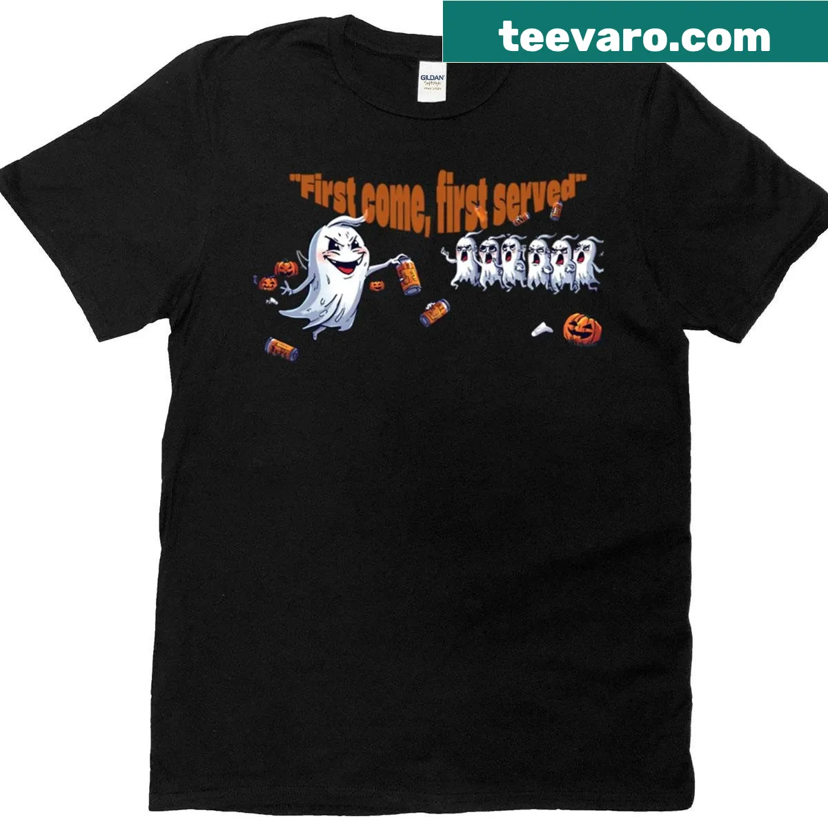 Illustration of a ghost with beer for Halloween humor — on a men's t-shirt