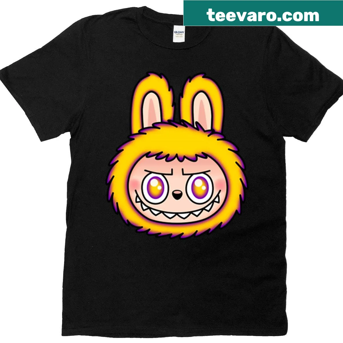 Oversized T-shirt with a humorous Labubu face illustration — on a men's t-shirt