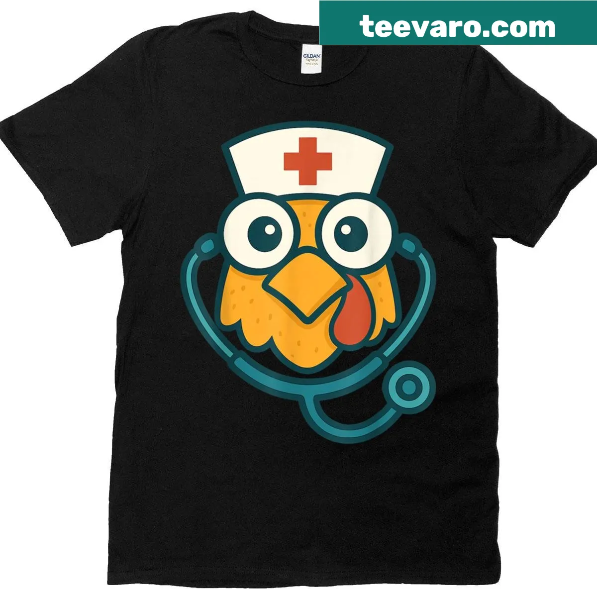 Humorous chicken doctor graphic on a Thanksgiving-themed nurse t-shirt — on a men's t-shirt