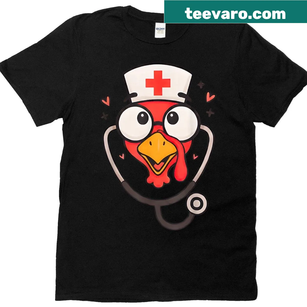 Funny chicken in scrubs graphic on a Thanksgiving nursing t-shirt — on a men's t-shirt