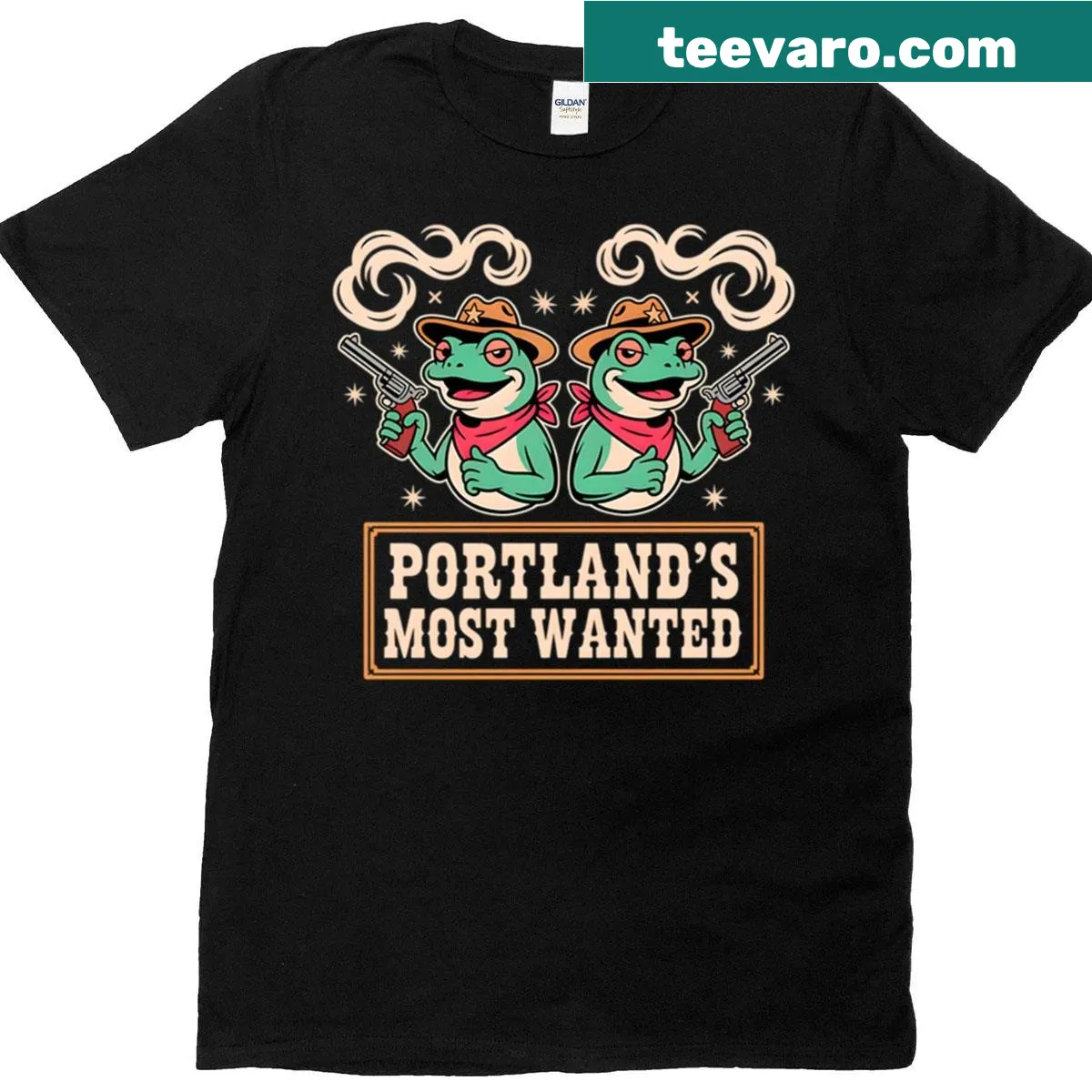 Cartoon T-shirt featuring a frog parodying an inflatable protester — on a men's t-shirt