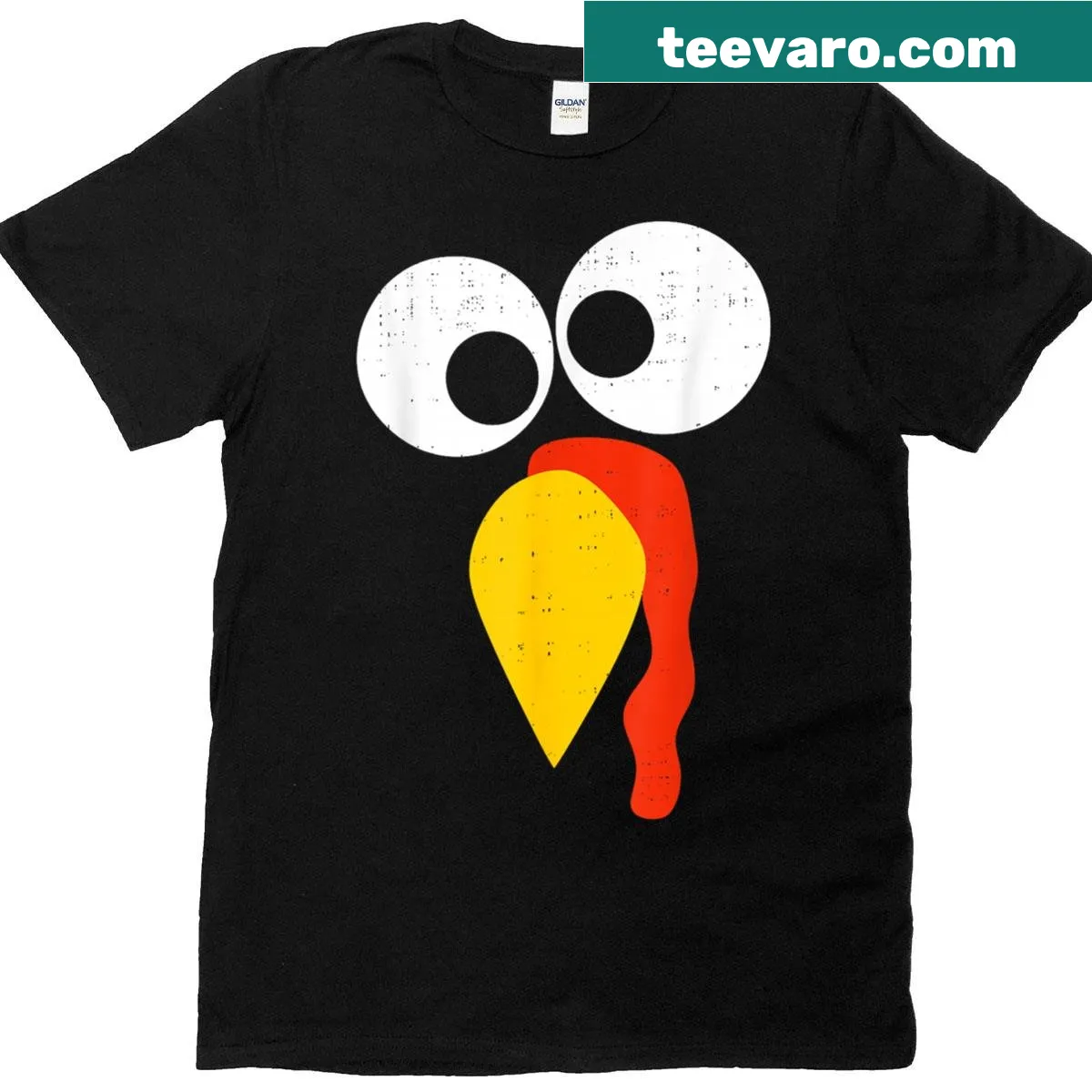 Cartoon turkey face illustration for matching family T-shirts — on a men's t-shirt