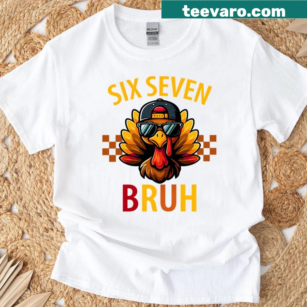 Turkey graphic with meme text for a humorous kids' Thanksgiving shirt — on a men's t-shirt