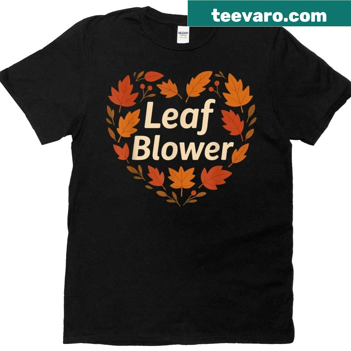 Funny Halloween T-shirt featuring a leaf blower and playful text — on a men's t-shirt