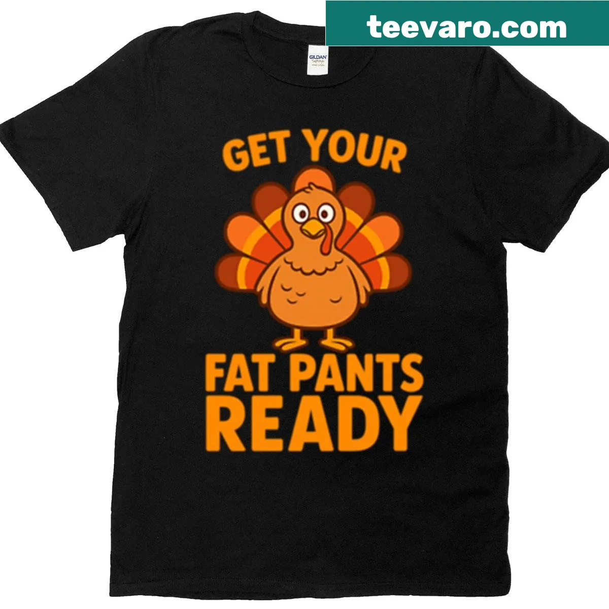 Funny Thanksgiving T-shirt with playful text about fat pants — on a men's t-shirt